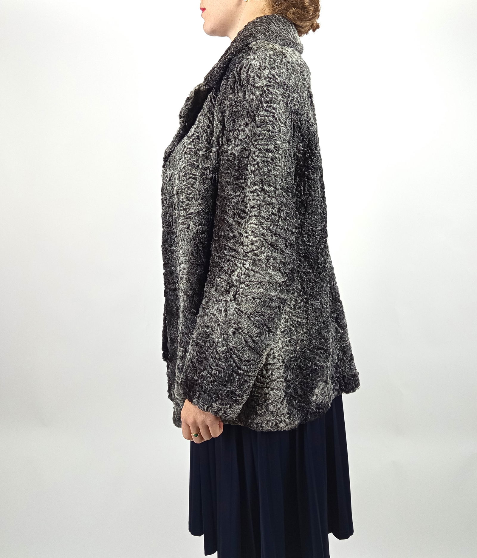 SILVER PERSIAN LAMB FUR JACKET EU: L ; US: 16 - 8