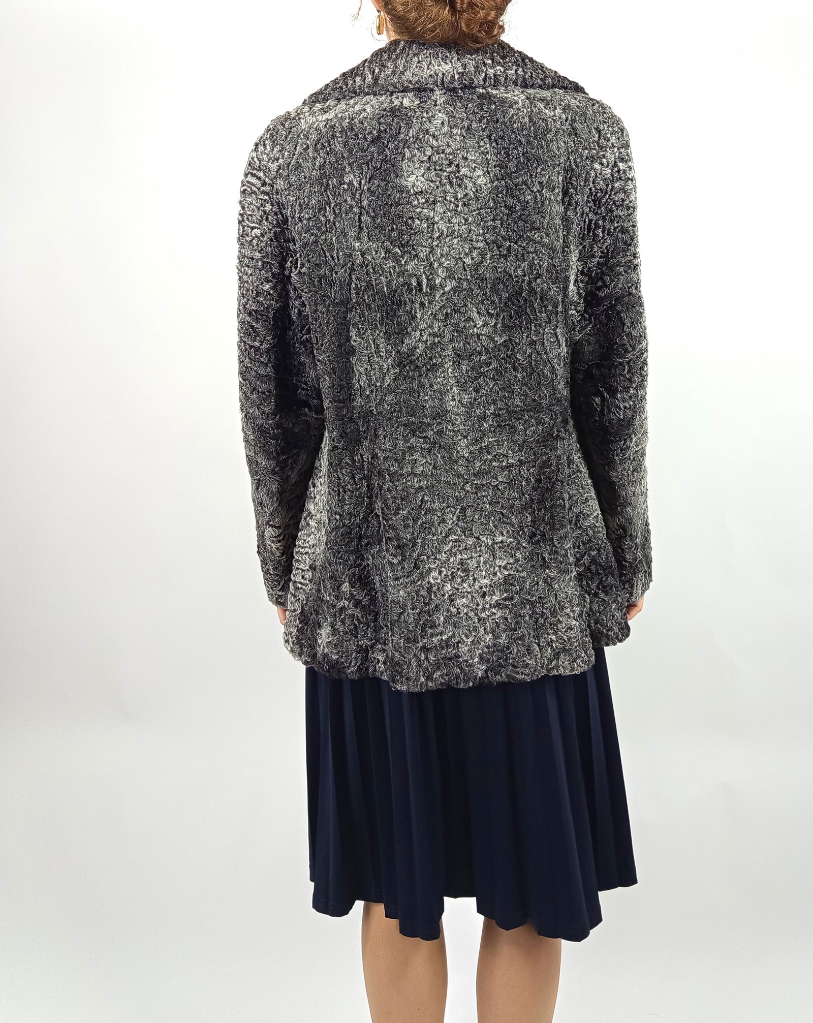 SILVER PERSIAN LAMB FUR JACKET EU: L ; US: 16 - 9