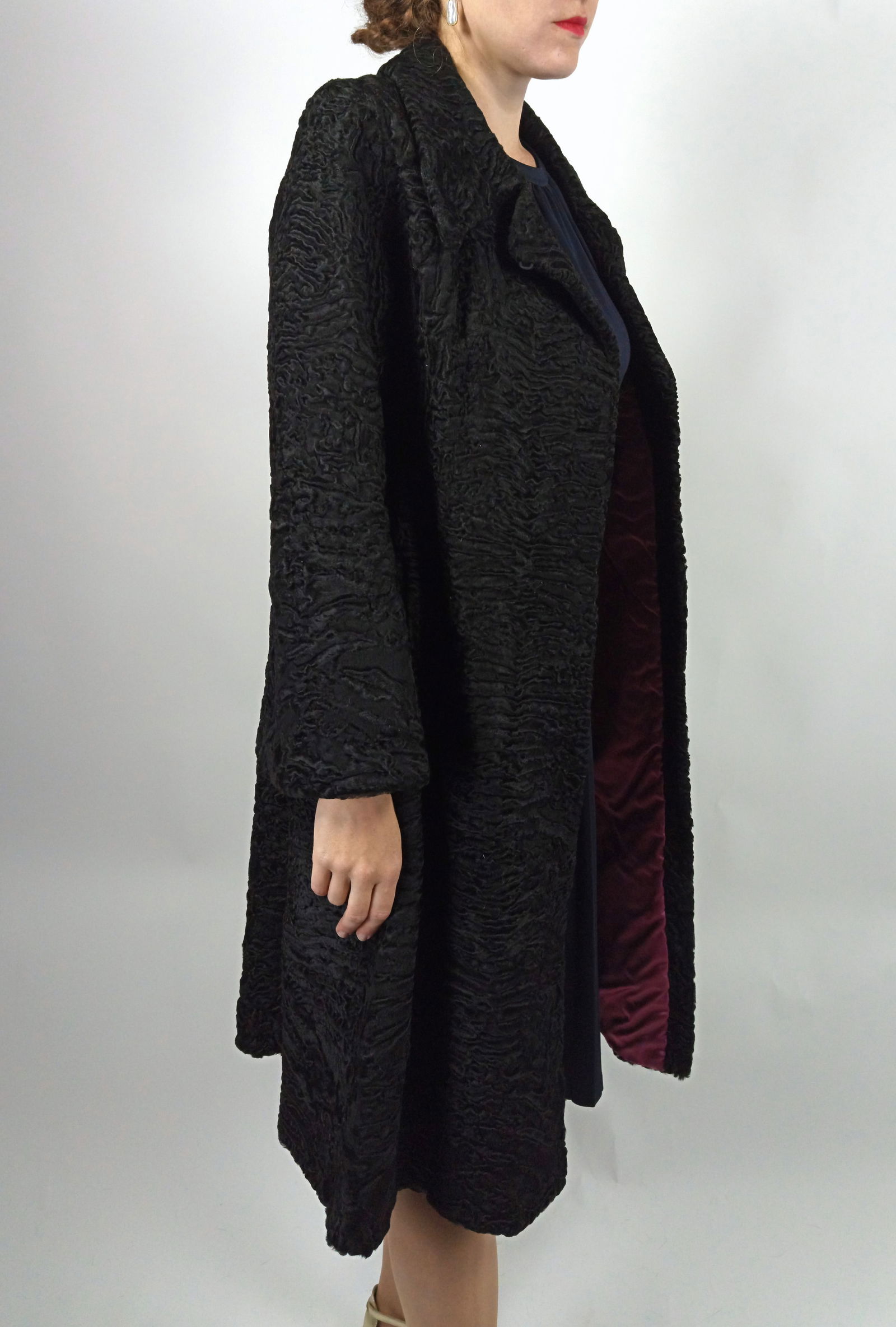 BLACK PERSIAN LAMB FUR COAT EU: S ; US: 8 - 5