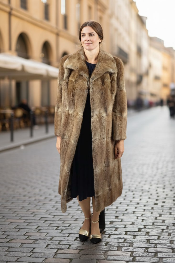 LONG MUSKRAT FUR COAT EU: L ; US: 16 - 2