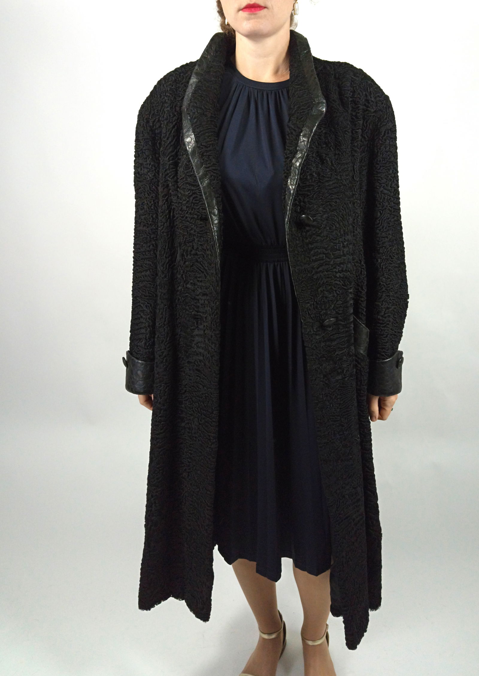 BLACK PERSIAN LAMB FUR COAT EU: XL ; US: 20 - 6