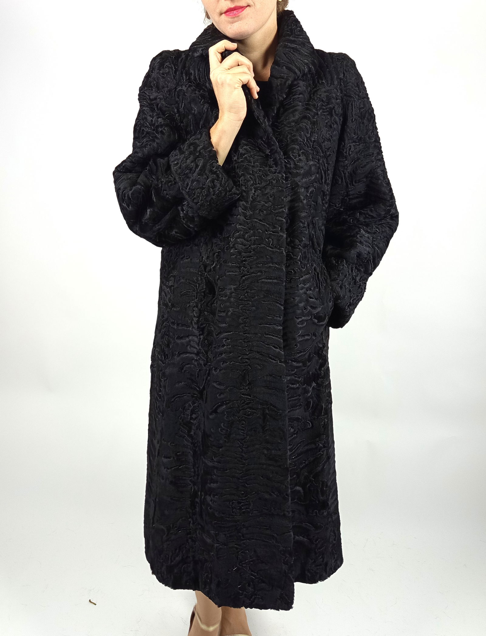 BLACK PERSIAN LAMB FUR COAT EU: XL ; US: 20 - 10