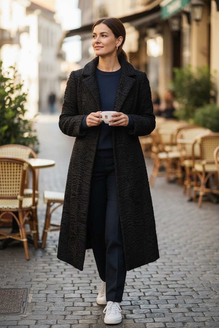 BLACK PERSIAN LAMB FUR COAT EU: XL ; US: 20 - 2