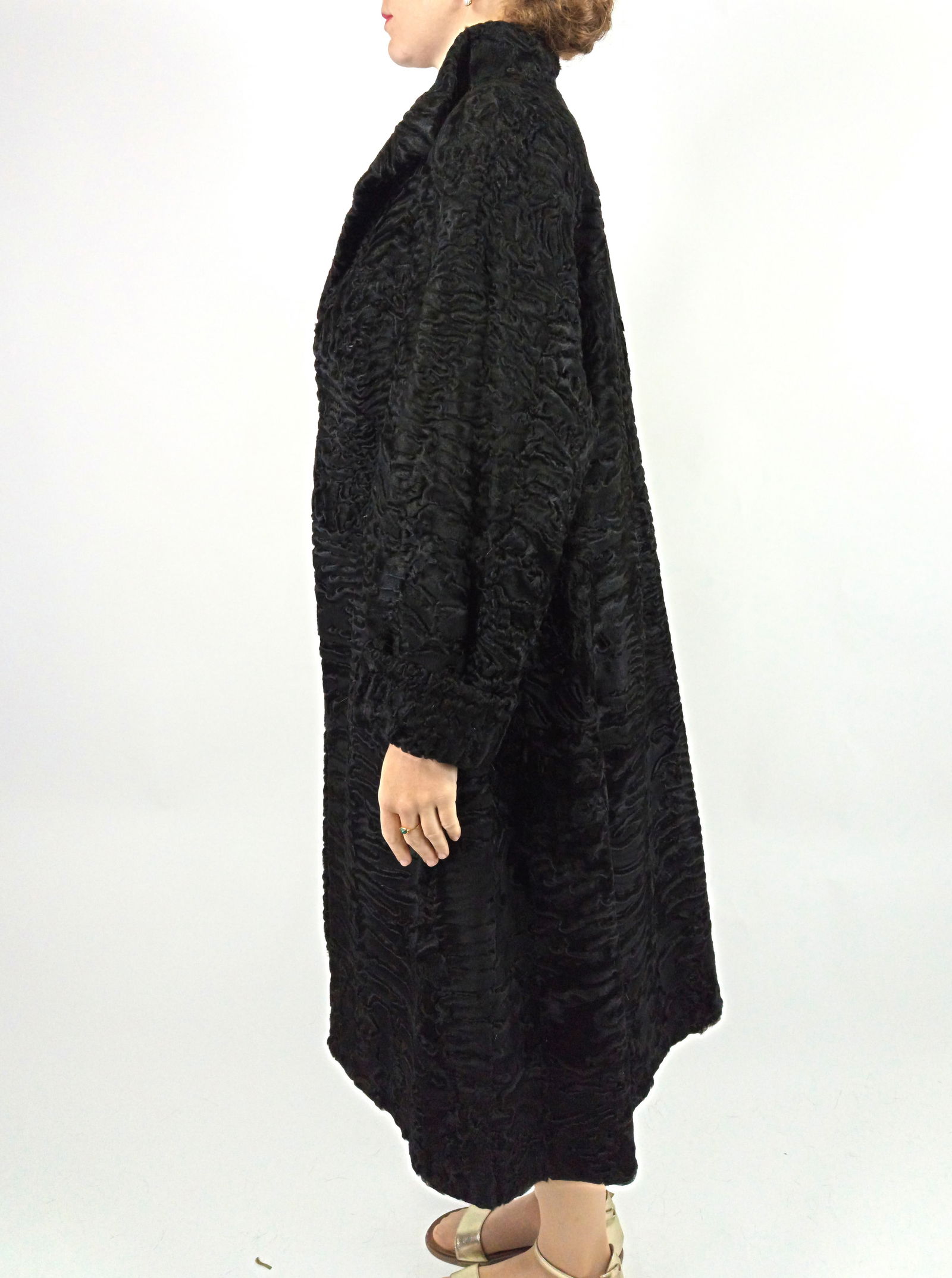 BLACK PERSIAN LAMB FUR COAT EU: XL ; US: 20 - 4