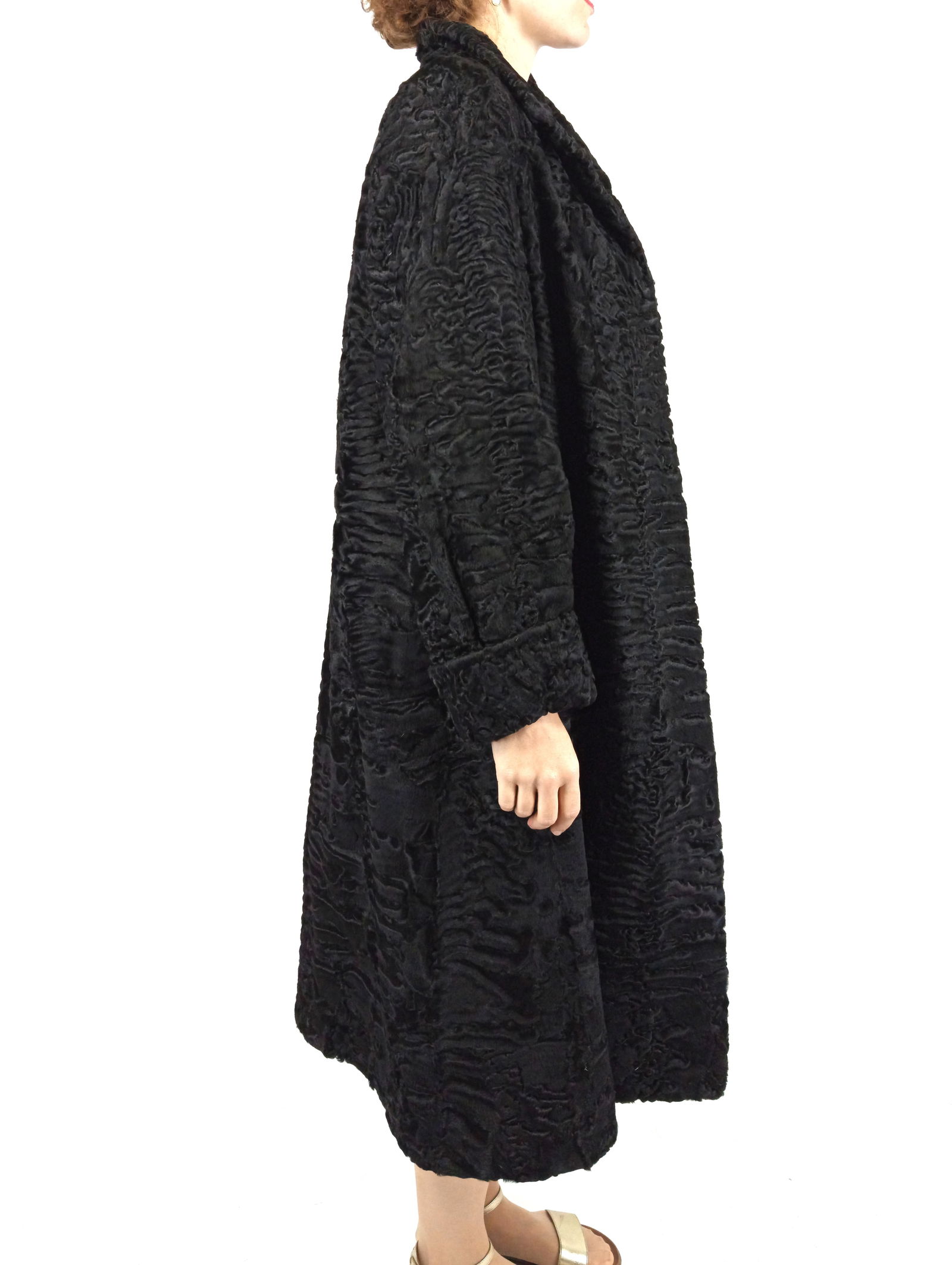 BLACK PERSIAN LAMB FUR COAT EU: XL ; US: 20 - 5