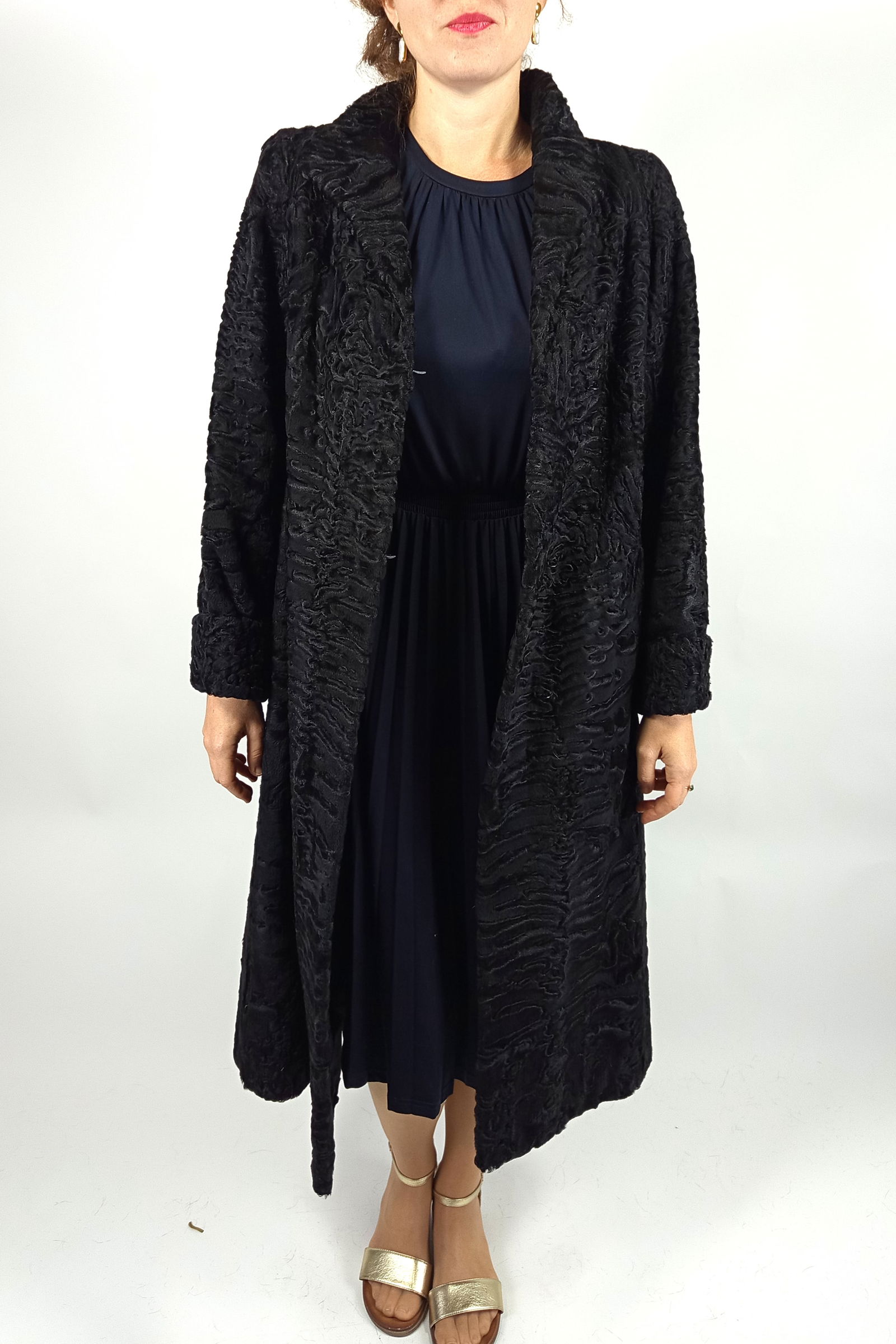 BLACK PERSIAN LAMB FUR COAT EU: XL ; US: 20 - 6