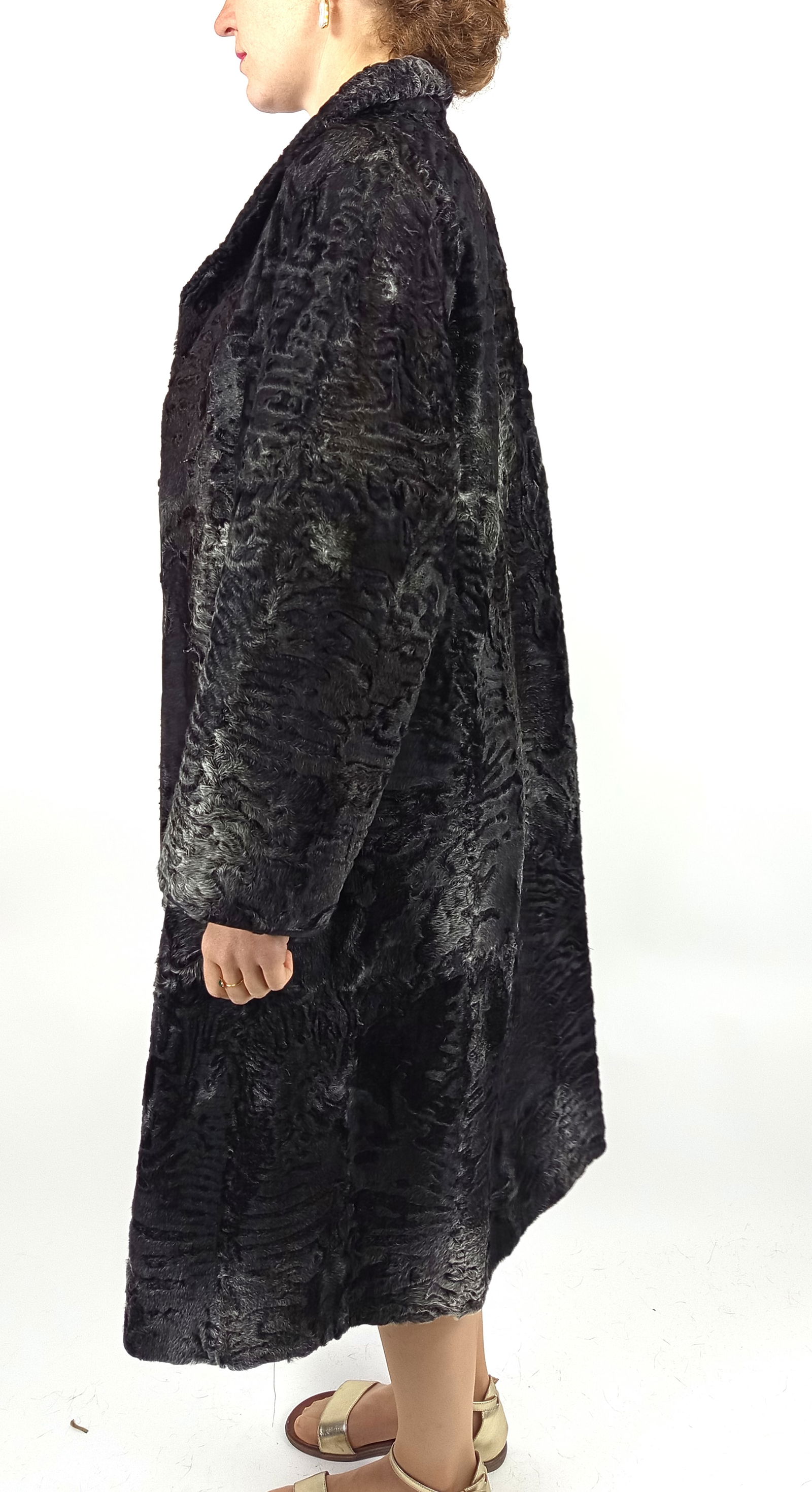 BLACK & GREY PERSIAN LAMB FUR COAT EU: XL ; US: 20 - 5