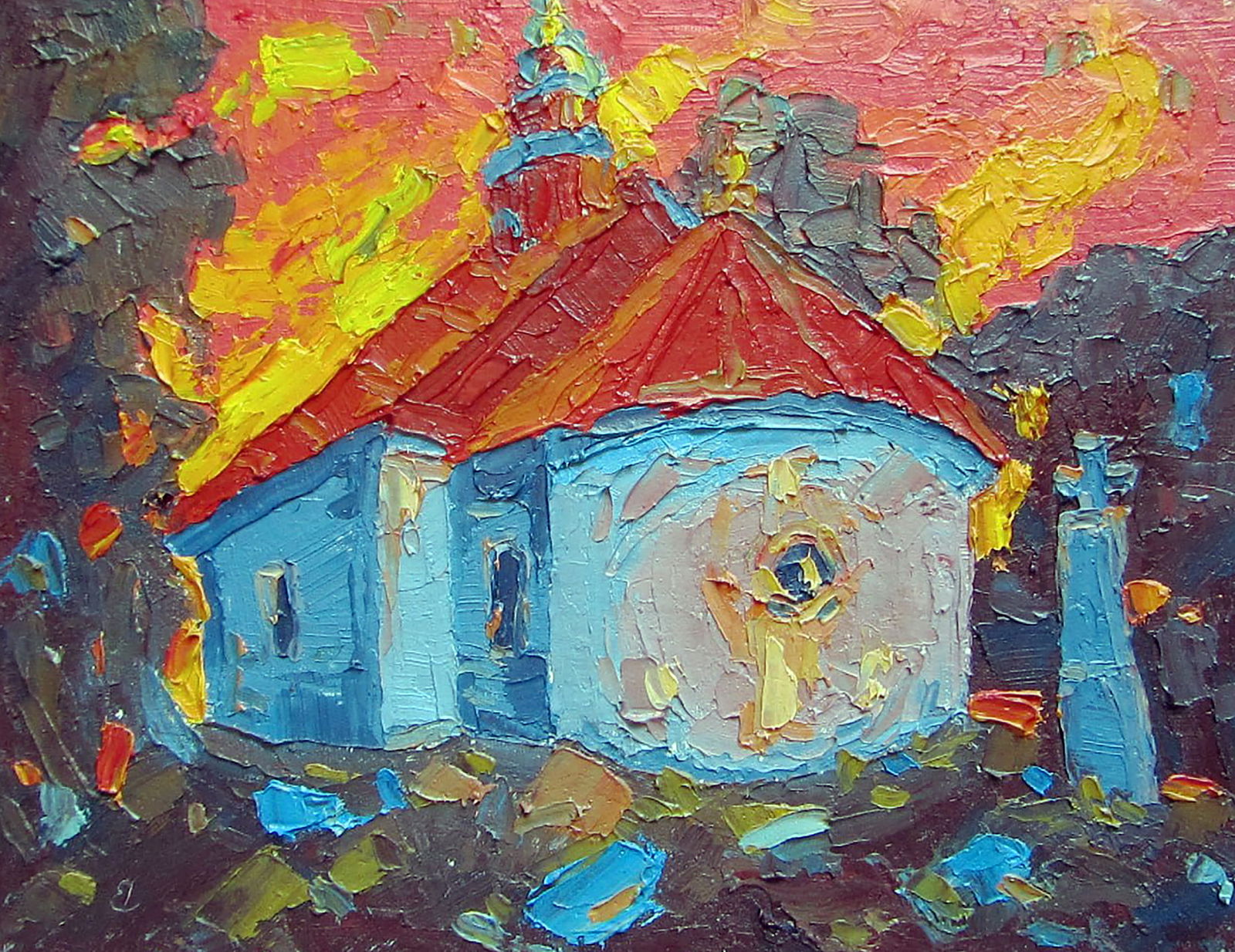 Oil painting Church in Patsikov Yaroslav Savchyn: Title: Oil painting Church in Patsikov Yaroslav Savchyn Description: 57SAVCH Painter: Yaroslav Savchyn Size: 15x20 cm/5.90x7.87 inches Components: oil, canvas on cardboard Original painting CONDITION: