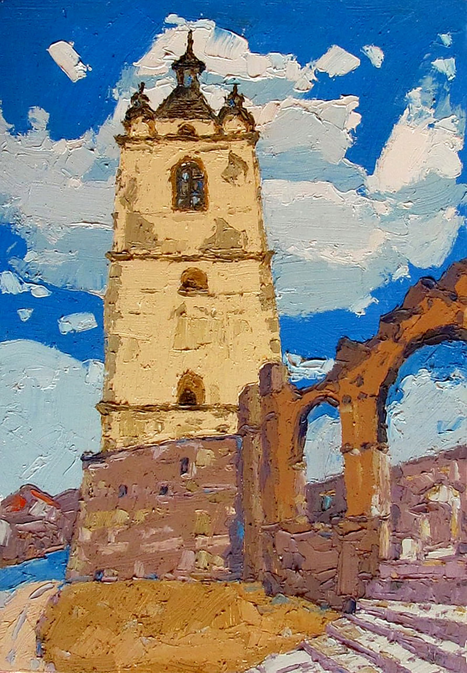 Oil painting Armenian bell tower in Kamenets Yaroslav Savchyn: Title: Oil painting Armenian bell tower in Kamenets Yaroslav Savchyn Description: 58SAVCH Painter: Yaroslav Savchyn Size: 40x27 cm/15.74x10.62 inches Components: oil, canvas on hardboard Original pain