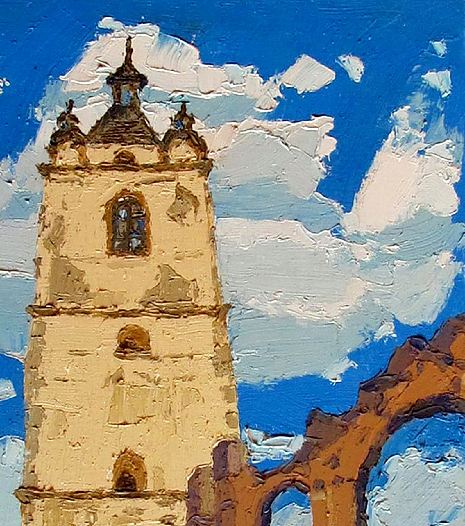 Oil painting Armenian bell tower in Kamenets Yaroslav Savchyn - 3