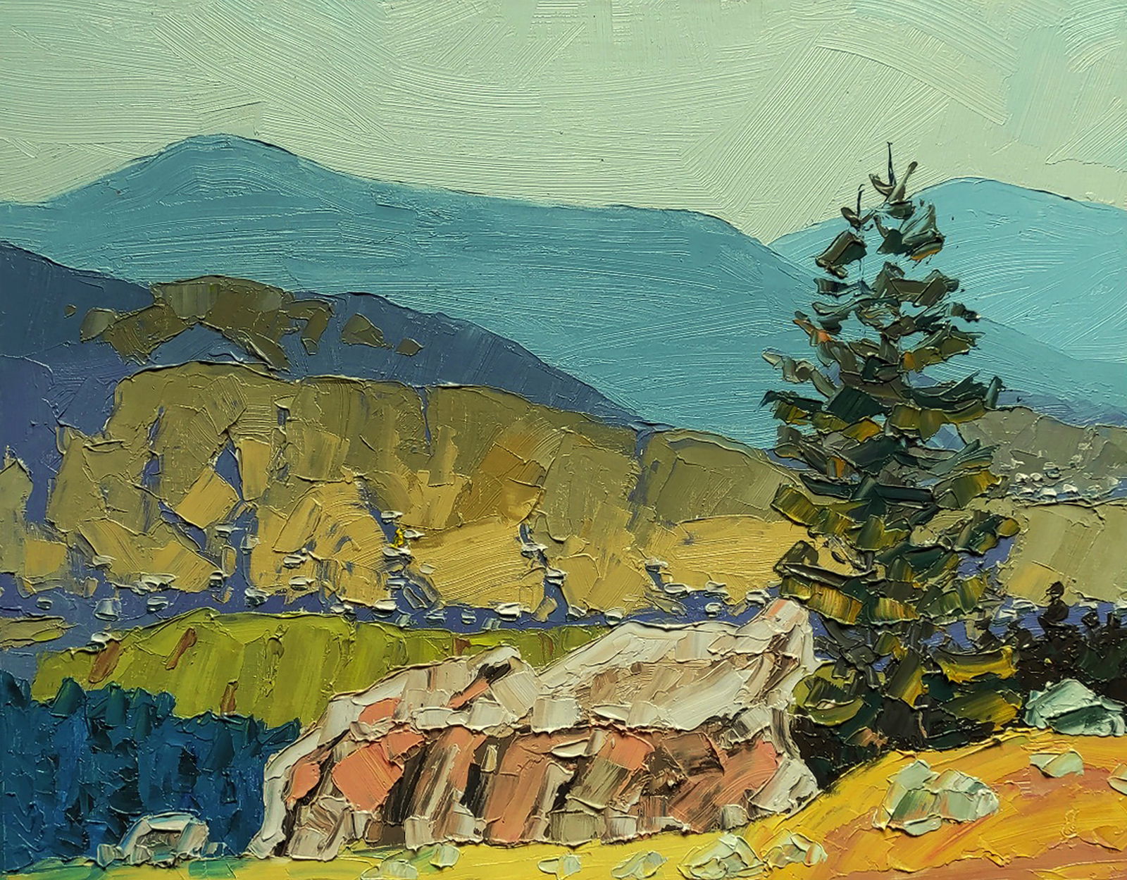 Oil painting Mountain peaks in the fog Yaroslav Savchyn (1 of 5)