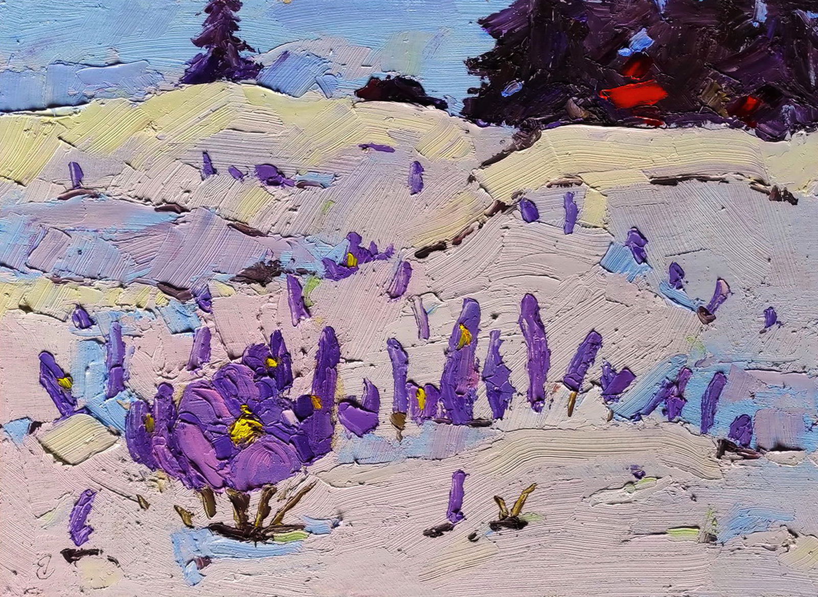 Oil painting Flowers through the snow Yaroslav Savchyn: Title: Oil painting Flowers through the snow Yaroslav Savchyn Description: 91SAVCH Painter: Yaroslav Savchyn Size: 25x35 cm/9.84x13.77 inches Components: oil, canvas on cardboard Original painting