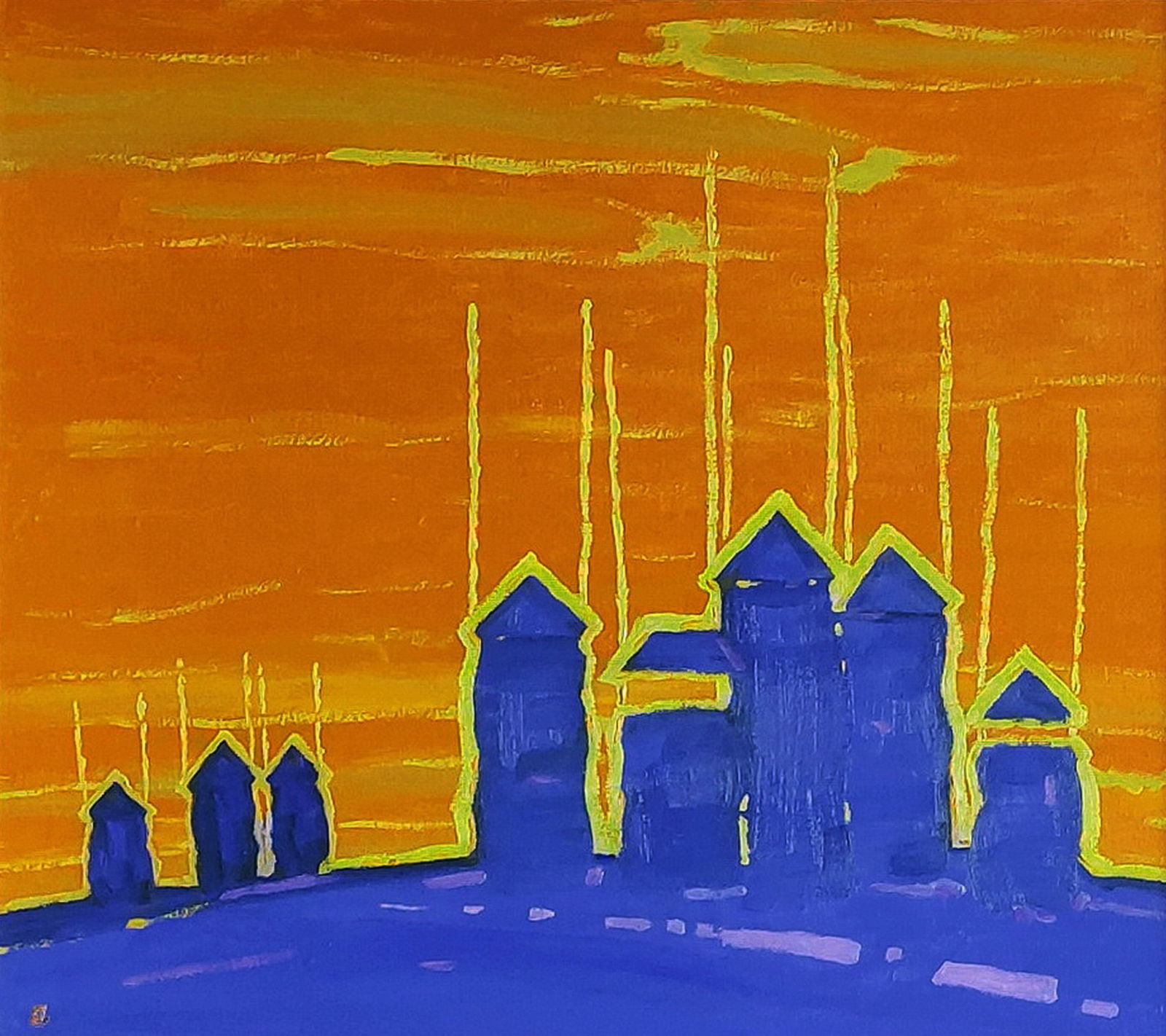 Oil painting Guard towers in the field Yaroslav Savchyn: Title: Oil painting Guard towers in the field Yaroslav Savchyn Description: 102SAVCH Painter: Yaroslav Savchyn Size: 61x70 cm/24.01x27.55 inches Components: oil, canvas on hardboard Original