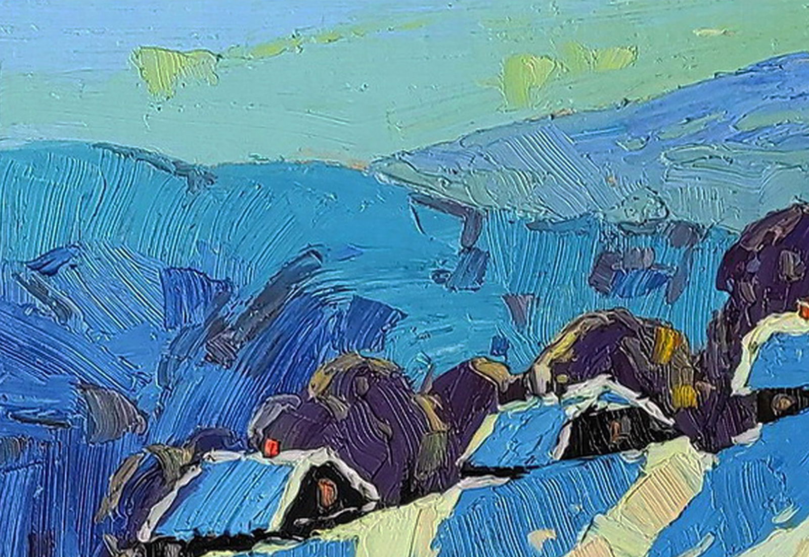 Oil painting The winter sun warms the village Yaroslav Savchyn - 2