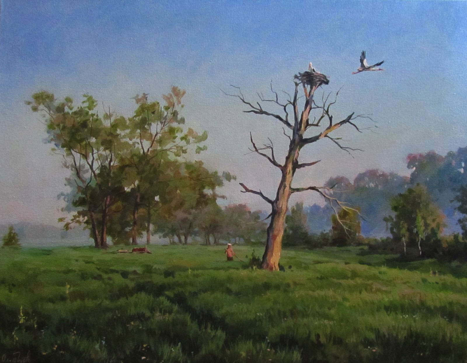 Oil painting Summer morning Alexander Guzev: Title: Oil painting Summer morning Alexander Guzev Description: 9GUZ Painter: Alexander Guzev Size: 40x50 cm/15.74x19.68 inches Components: oil, canvas Original painting CONDITION: excellent