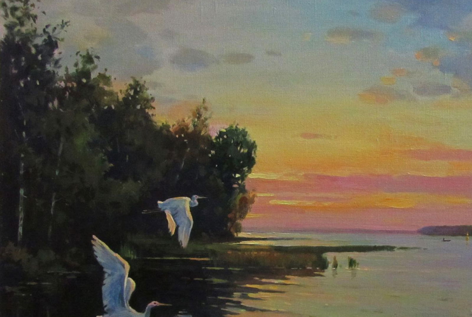 Oil painting Yellow sunset over the river Alexander Guzev - 2