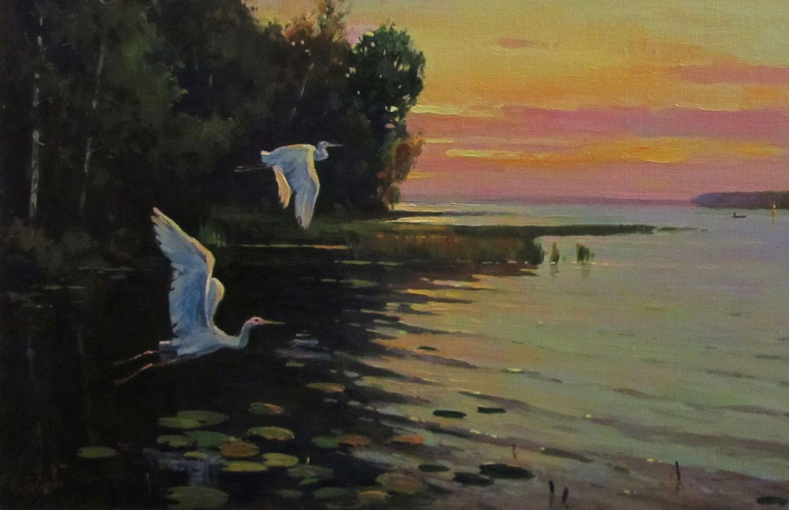 Oil painting Yellow sunset over the river Alexander Guzev - 4