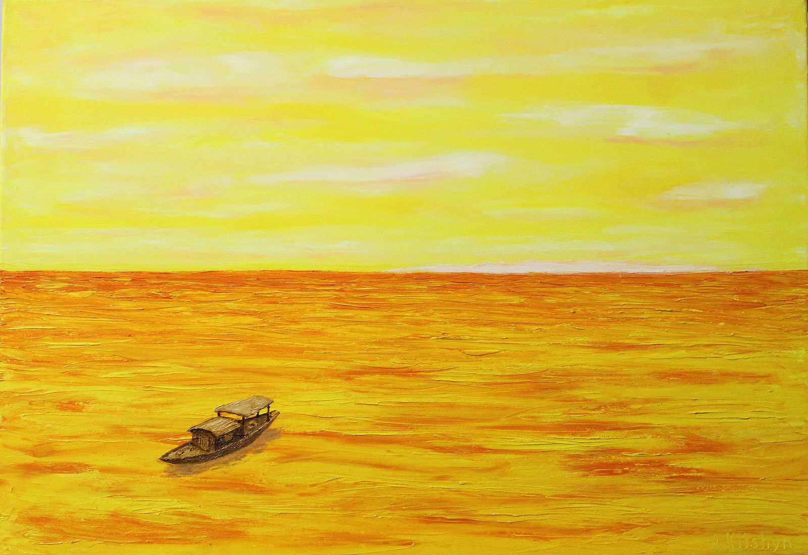 Oil painting Yellow Sea Andriy Klishyn: Title: Oil painting Yellow Sea Andriy Klishyn Description: 6KLISH Painter: Andriy Klishyn Size: 45x65 cm/17.71x25.59 inches Components: oil, canvas Original painting CONDITION: excellent ARTIST: