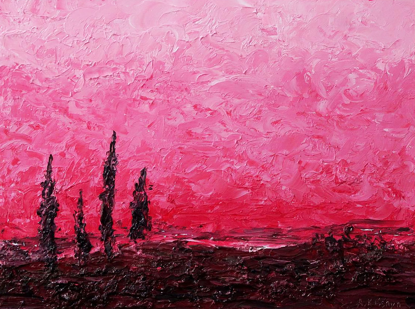 Oil painting Pink sunset Andriy Klishyn: Title: Oil painting Pink sunset Andriy Klishyn Description: 40KLISH Painter: Andriy Klishyn Size: 32x41 cm/12.59x16.14 inches Components: oil, dvp Original painting CONDITION: excellent ARTIST: 