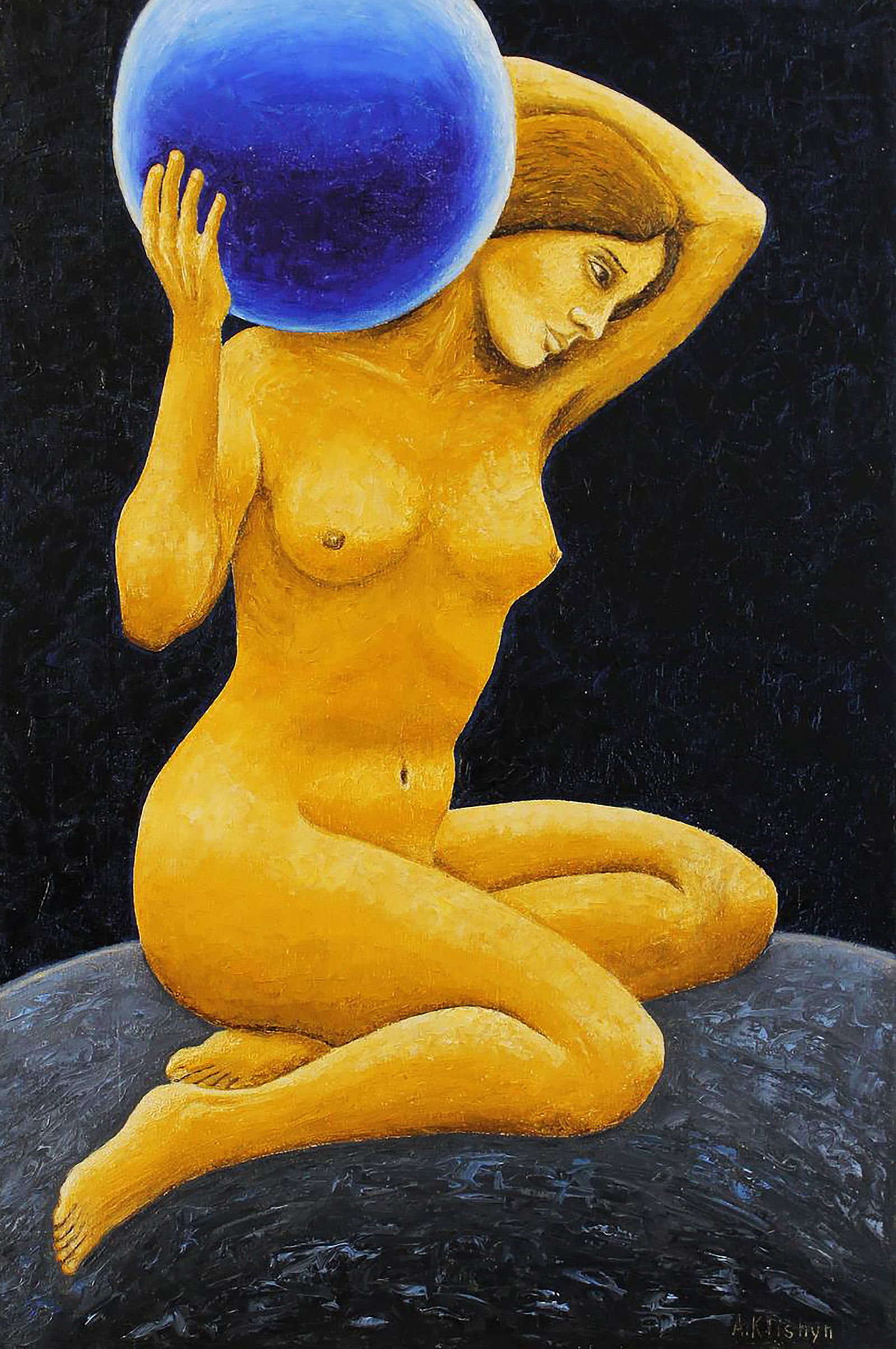 Oil painting Terra Andriy Klishyn: Title: Oil painting Terra Andriy Klishyn Description: 73KLISH Painter: Andriy Klishyn Size: 90x60 cm/35.43x23.62 inches Components: oil, canvas Original painting - Series "Golden Statues" CONDITION: e