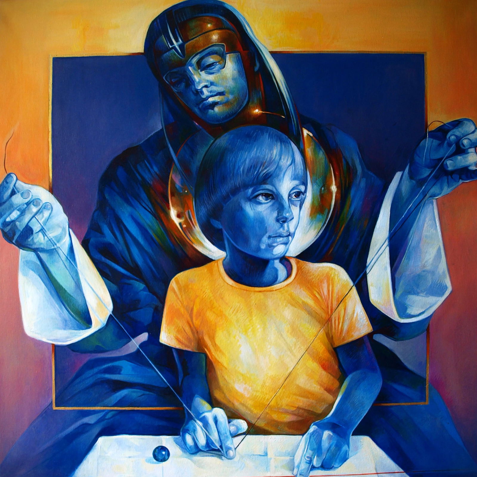 Oil painting Enjoying Father Konsta G. Amelinn: Title: Oil painting Enjoying Father Konsta G. Amelinn Description: 5KONS Painter: Konsta G. Amelinn Size: 100x100 cm/39.37x39.37 inches Components: oil, canvas Original painting CONDITION: 