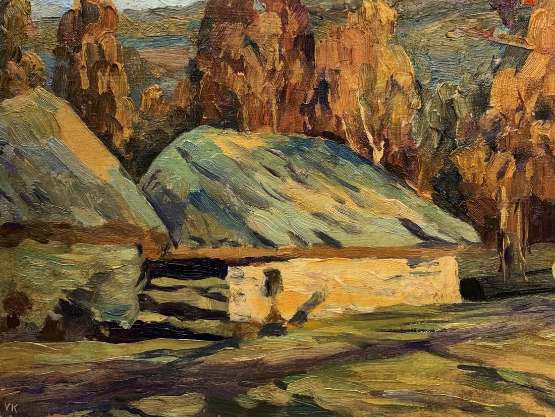 Oil painting Village in autumn where leaves fall Unknown artist - 2