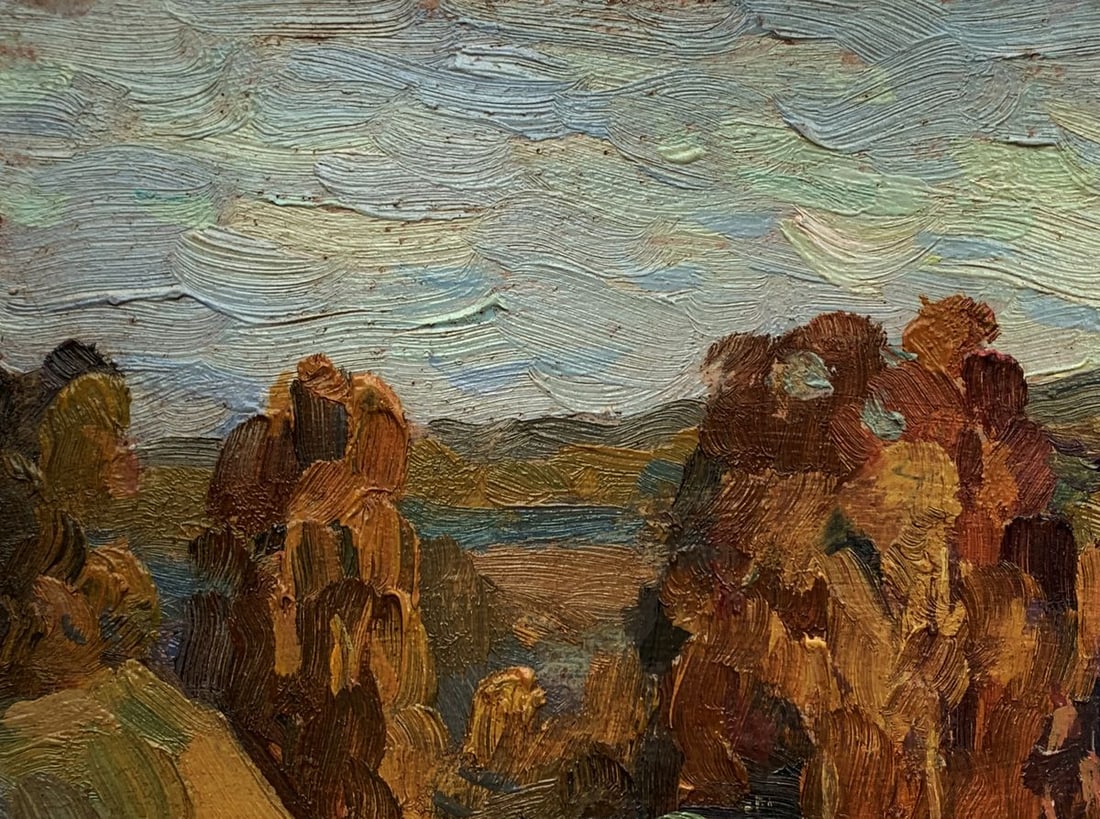 Oil painting Village in autumn where leaves fall Unknown artist - 5