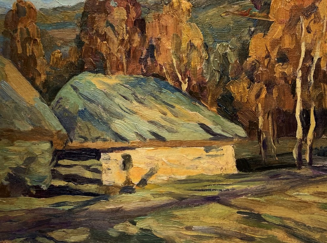 Oil painting Village in autumn where leaves fall Unknown artist - 6