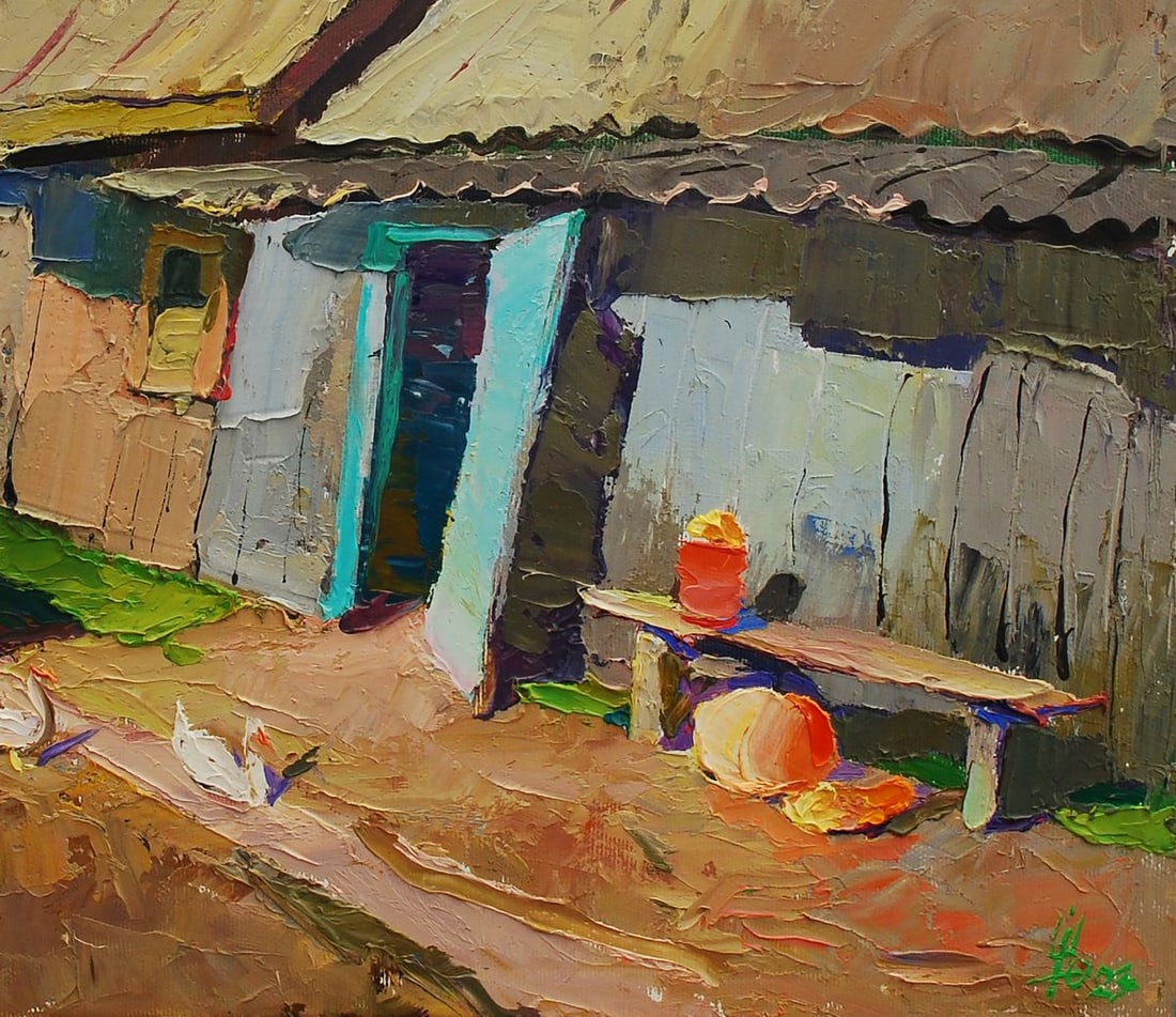 Oil painting A cottage in the yard Egor Shvachunov - 5