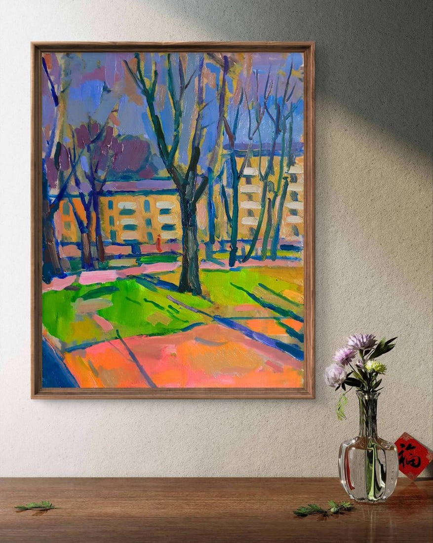 Oil painting Urban landscape with park Pavel Dobrev - 2