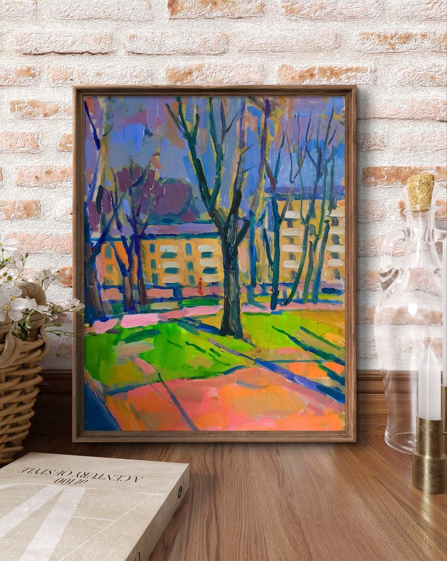 Oil painting Urban landscape with park Pavel Dobrev - 3