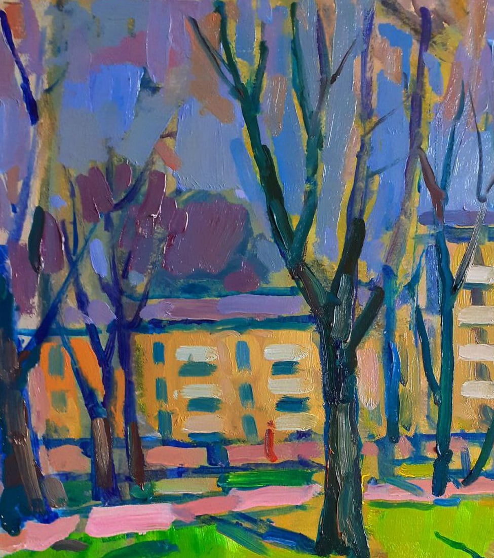 Oil painting Urban landscape with park Pavel Dobrev - 4