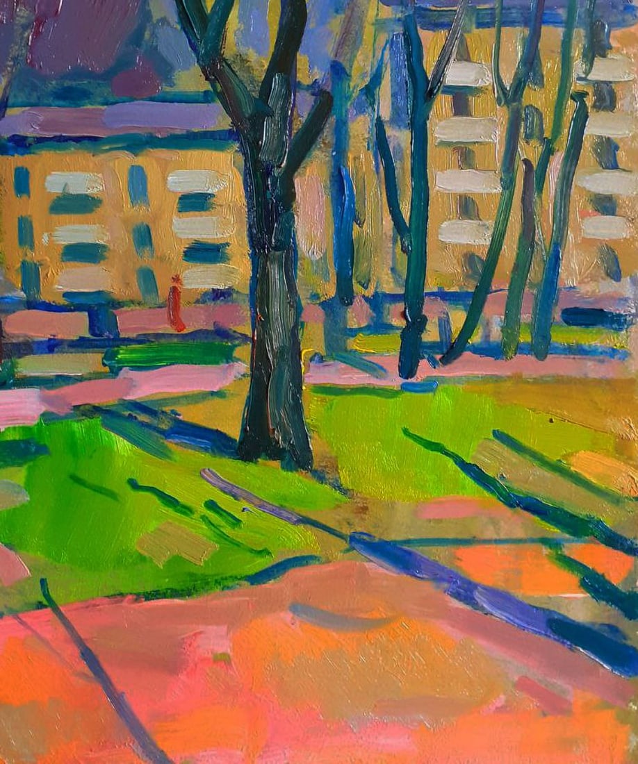 Oil painting Urban landscape with park Pavel Dobrev - 7