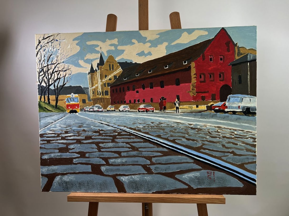 Oil painting Central city street Oleksandr Gukalov: Title: Oil painting Central city street Oleksandr Gukalov Description: No.AAA5545The Oil painting on Canvas titled “Central city street” captures a vivid and nostalgic portrayal of urban life,
