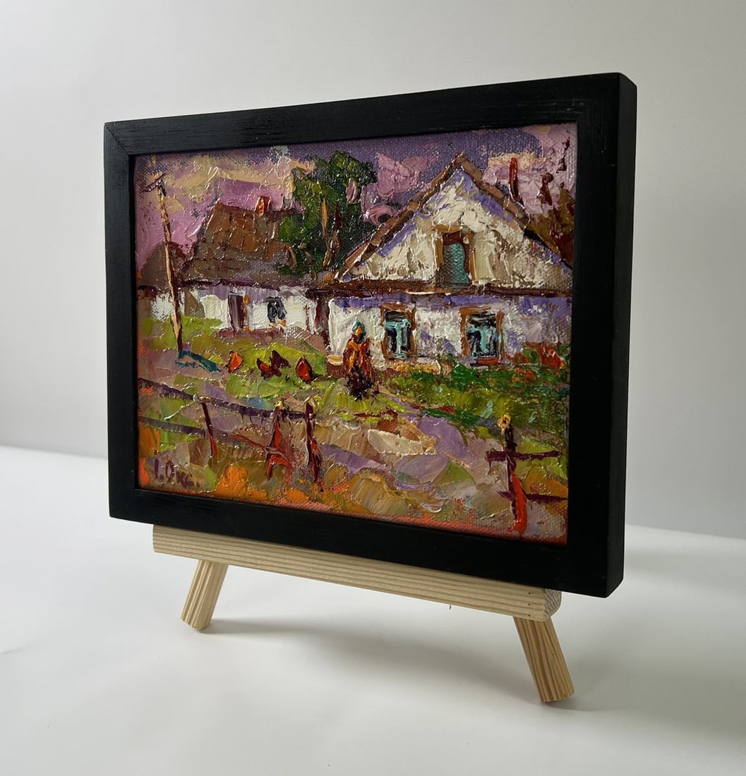 Oil painting Pink sunset over the village Oksana Ivanyuk - 2