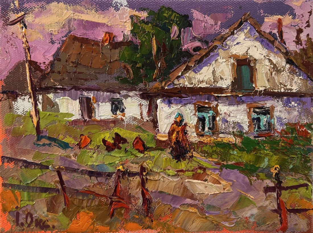 Oil painting Pink sunset over the village Oksana Ivanyuk - 3