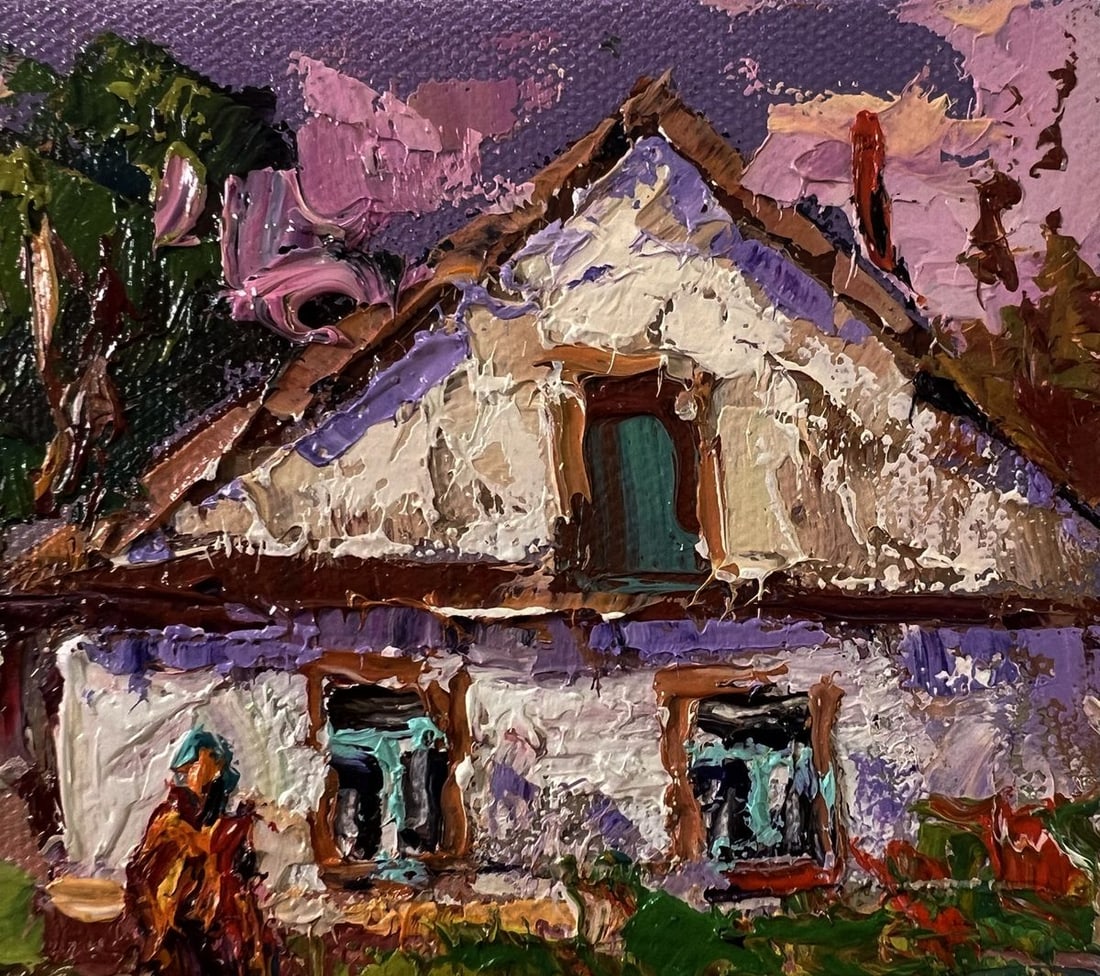 Oil painting Pink sunset over the village Oksana Ivanyuk - 4