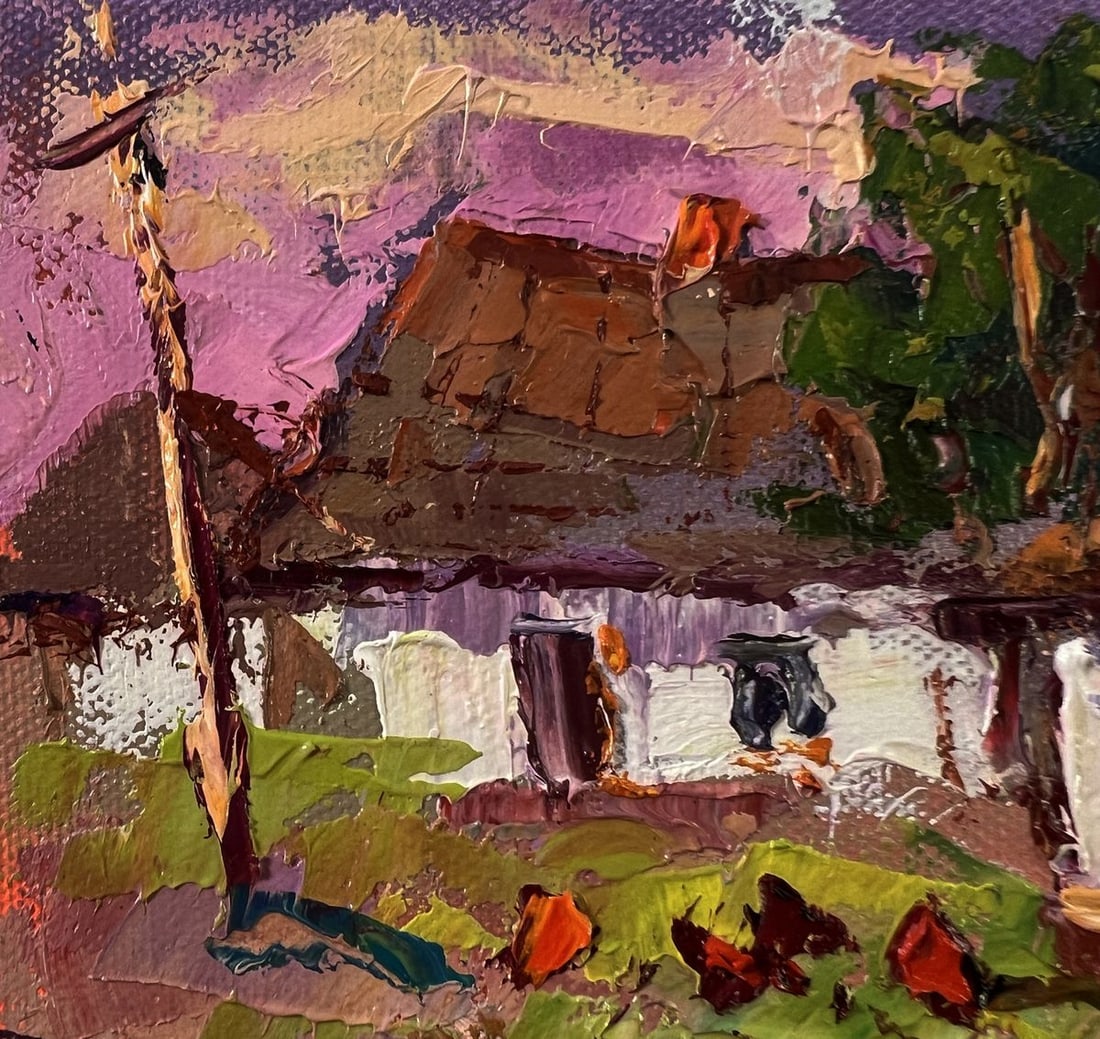 Oil painting Pink sunset over the village Oksana Ivanyuk - 7