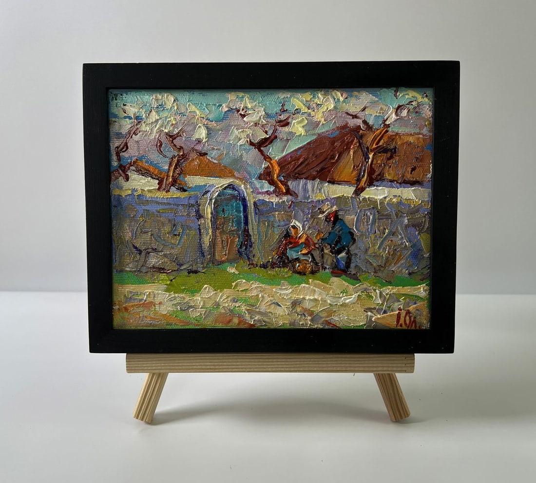 Oil painting Village memory Oleksiy Ivanyuk: Title: Oil painting Village memory Oleksiy Ivanyuk Description: No.AAA5620The Oil painting Canvas titled “Village memory” is a deeply evocative work that captures not just a visual scene but a