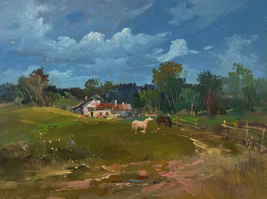 Oil painting Village with horses Yuriy Suprunchuk - 3