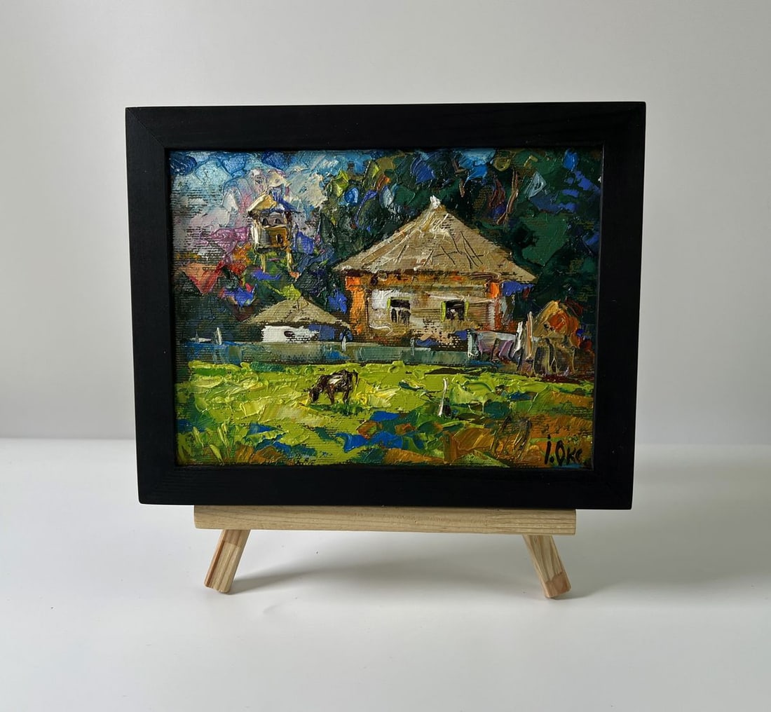 Oil painting Quiet village life Oksana Ivanyuk: Title: Oil painting Quiet village life Oksana Ivanyuk Description: No.AAA5796The Oil painting Canvas titled "Quiet village life" presents a deeply atmospheric and richly textured scene that encapsulat