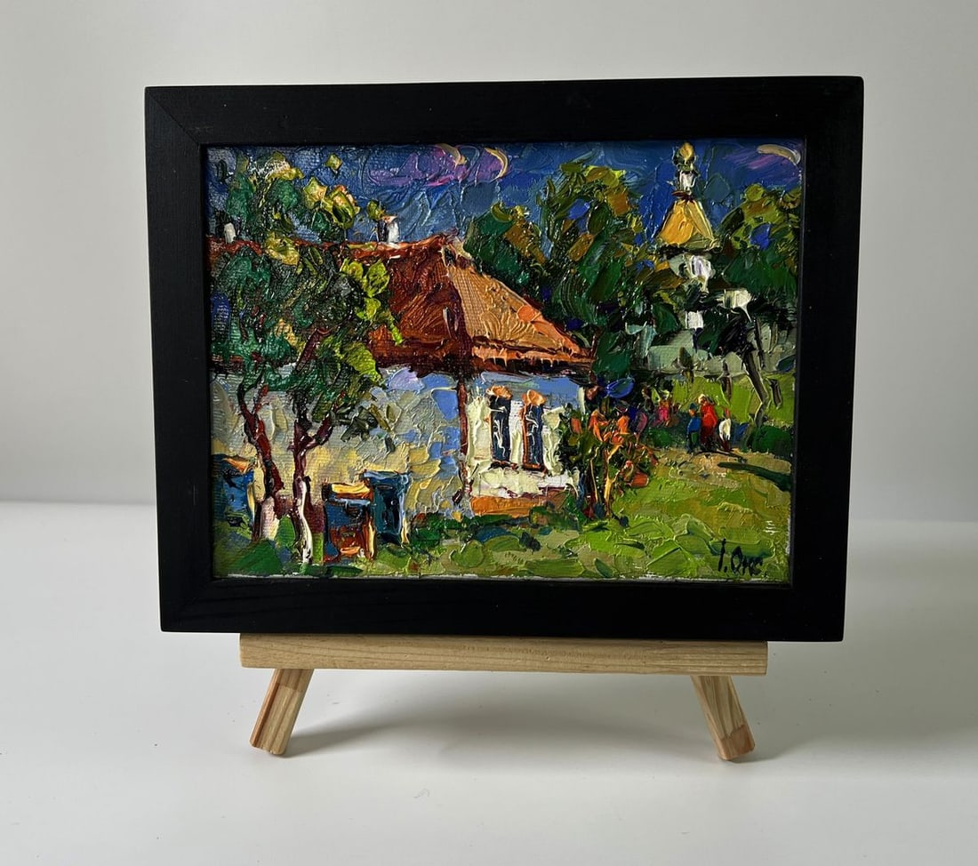 Oil painting Weekend in the village Oksana Ivanyuk: Title: Oil painting Weekend in the village Oksana Ivanyuk Description: No.AAA5835The Oil painting Canvas titled "Weekend in the village" captures the tranquil charm and communal warmth of rural life,