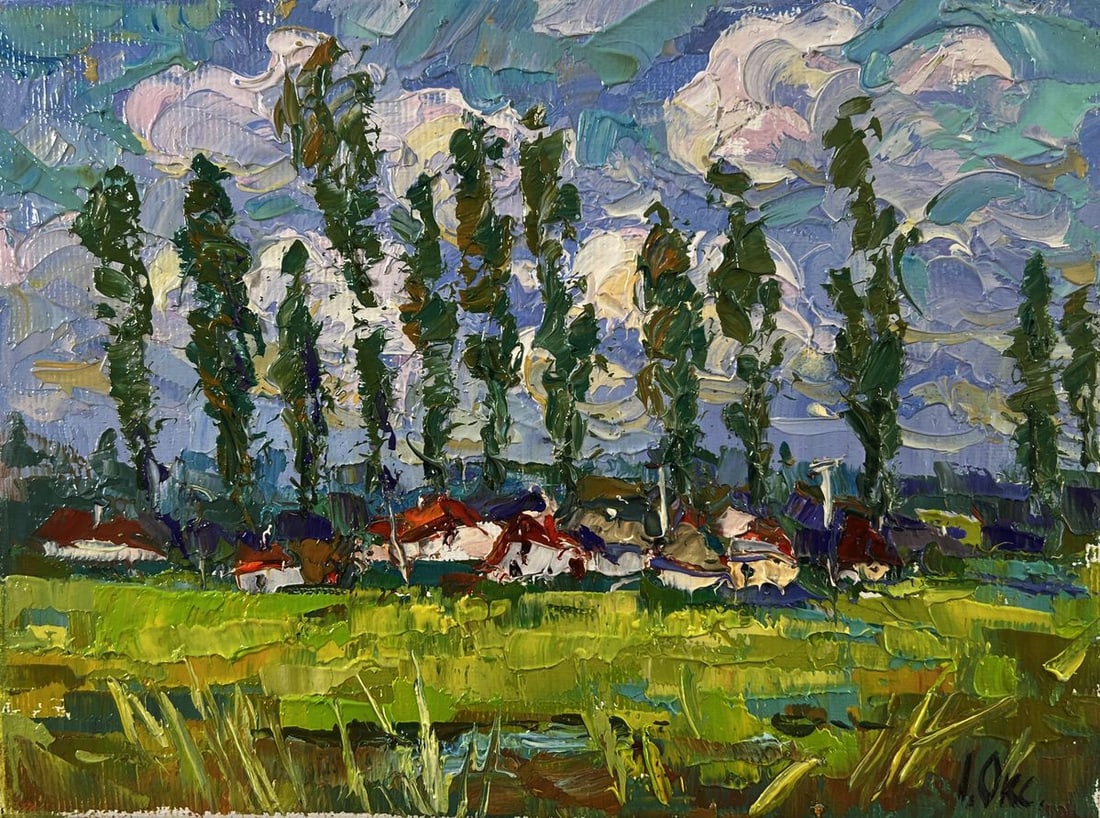Oil painting Clouds over the village Oksana Ivanyuk - 3