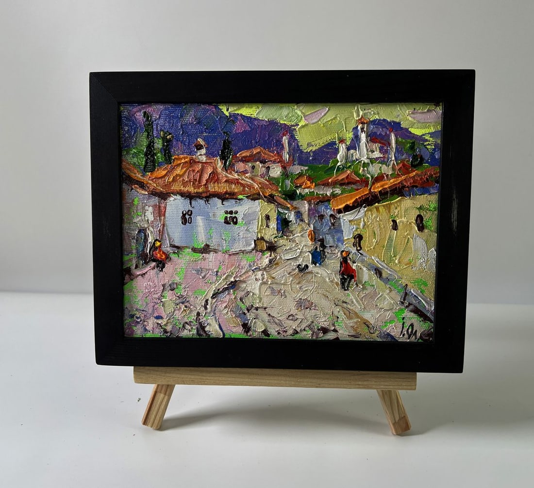 Oil painting Old residential town Oleksiy Ivanyuk: Title: Oil painting Old residential town Oleksiy Ivanyuk Description: No.AAA5867The Oil painting Canvas titled "Old residential town" offers a vivid, textured glimpse into a historic settlement, where