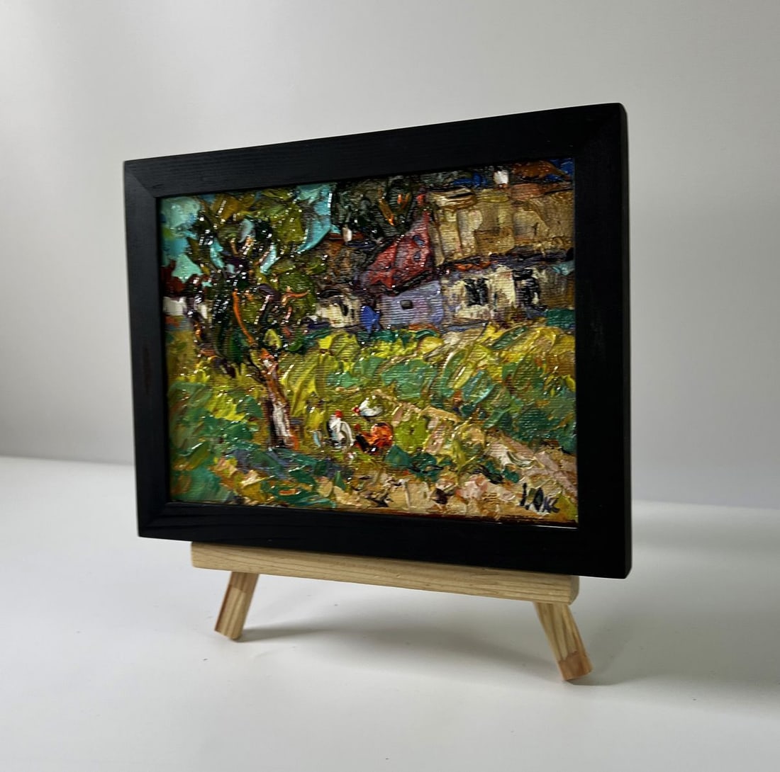 Oil painting Chickens in a village yard Oksana Ivanyuk - 2