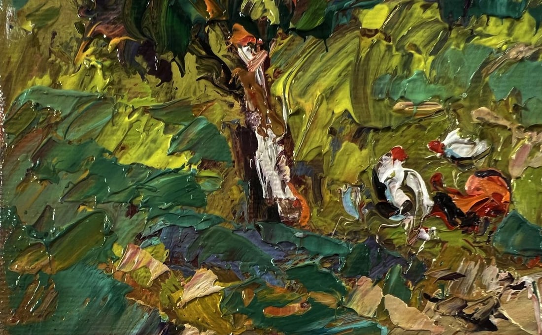 Oil painting Chickens in a village yard Oksana Ivanyuk - 6