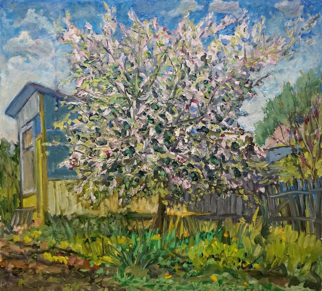 Oil painting A tree blooms in the yard Kisel Ivan Gordeevich (1 of 8)