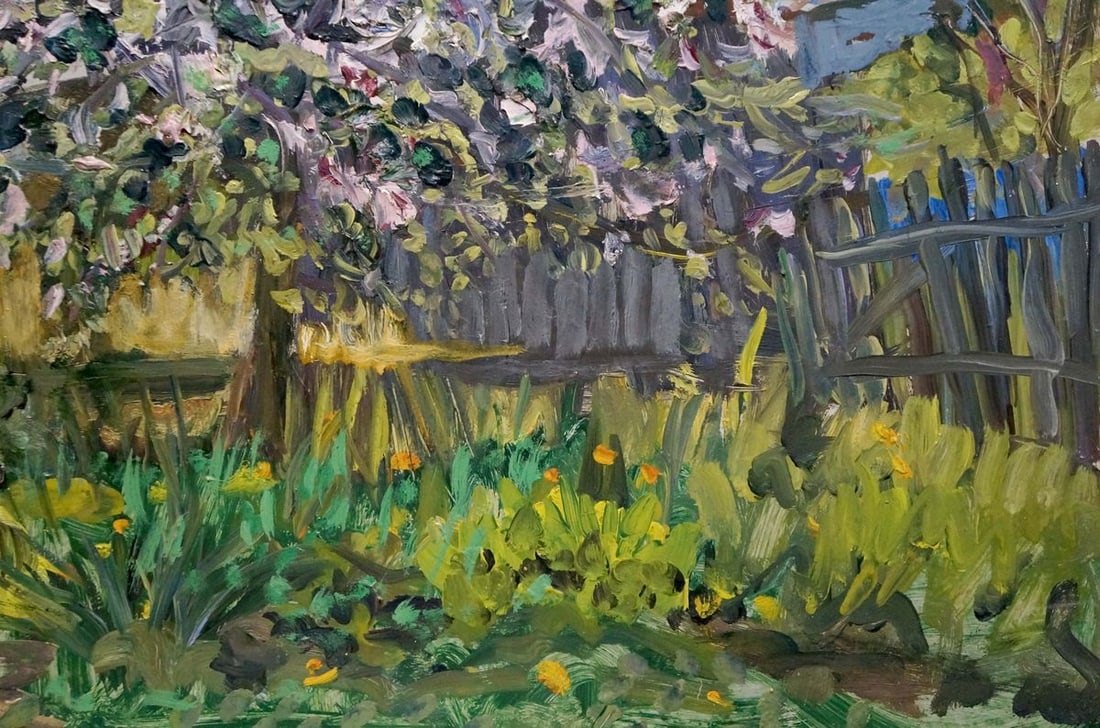 Oil painting A tree blooms in the yard Kisel Ivan Gordeevich - 5