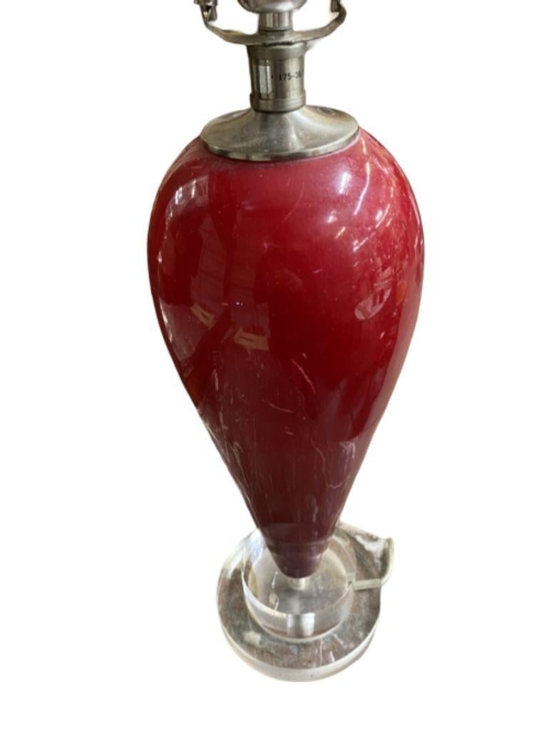 90s Pair of Red Ceramic Tear Drop Shaped Table Lamp w/ Acrylic Base - 11