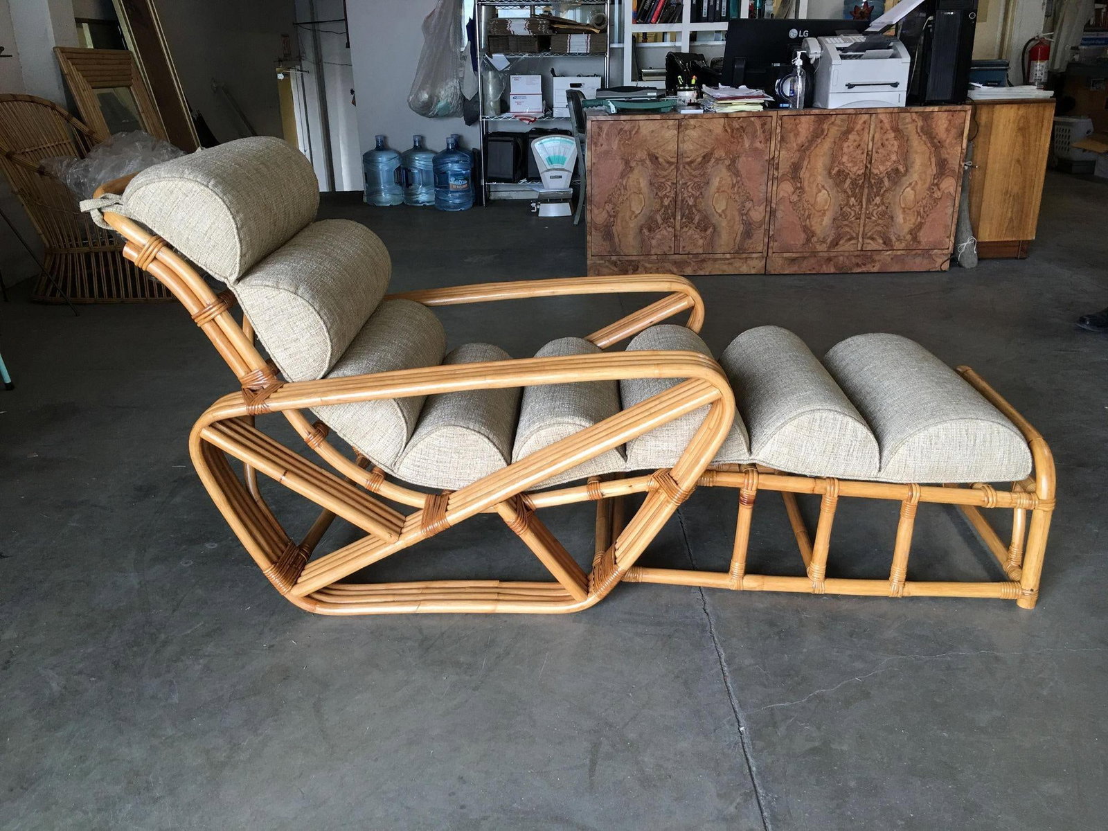 Restored 1940s Rattan 2 Piece Square Pretzel 4-Strand Chaise Lounge - 18
